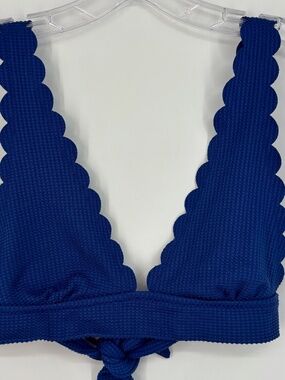 Aerie Womens Small Triangle Bikini Top Brigh Navy Blue Textured Scalloped Edges